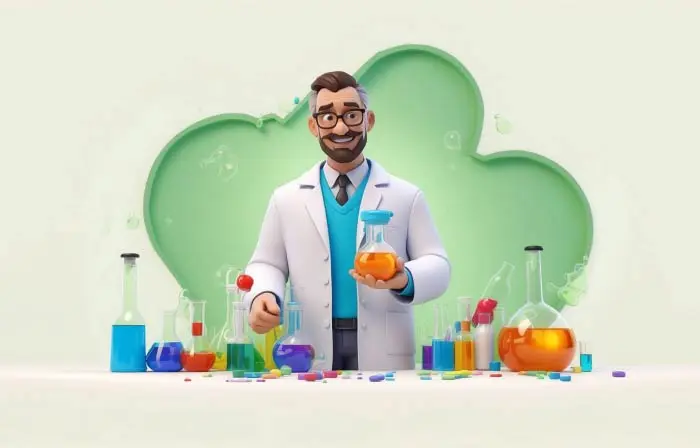 Happy Scientist Researching in Lab 3D Character Design Illustration image